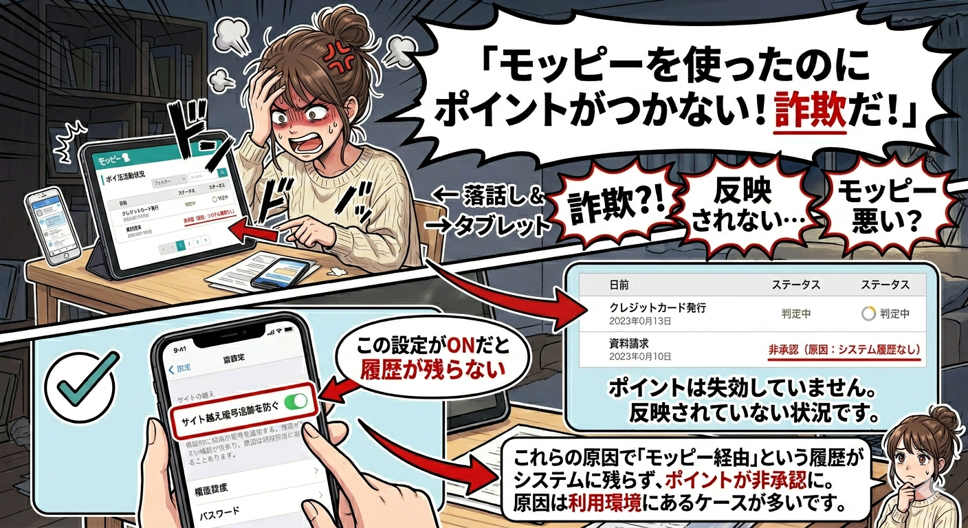モッピーのポイントが反映されていなかった