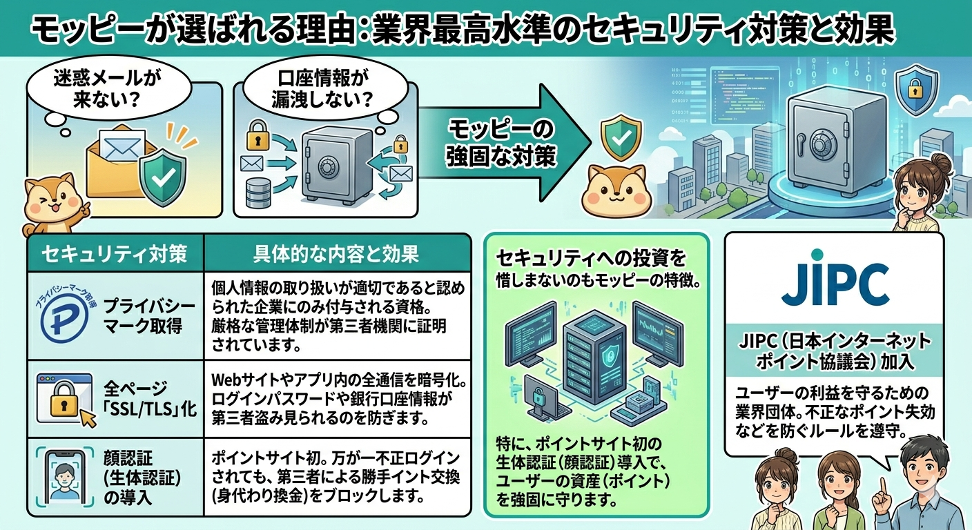 モッピーが選ばれる理由「業界最高水準のセキュリティ対策」