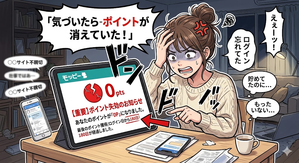 モッピーのポイントを失効してしまった時のイメージ図