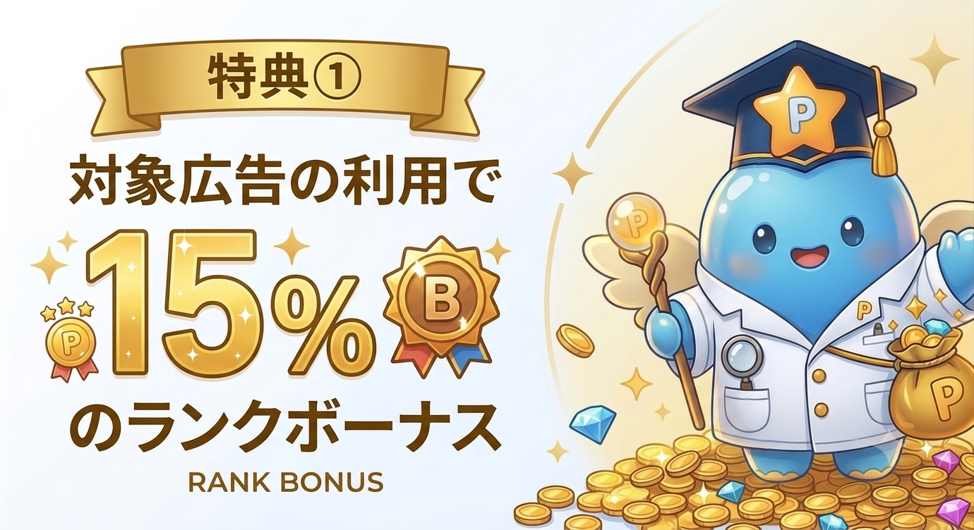特典1 対象広告利用で15%のランクボーナス